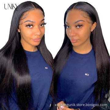Uniky Super Natural New False of the scalp Glueless Wig Straight Bleached Knots Remy Human Hair full lace wig with baby hair